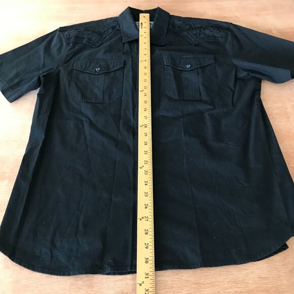 Affliction Black Premium Slim Shirt Men 2XL Black Button Up Pocket Embroidered - Picture 8 of 16